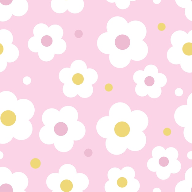 Seamless kids pattern on pink background with cute hand draw flower from circle shape