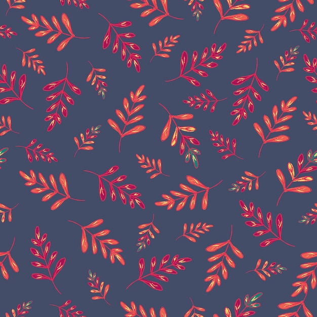 seamless leaf or leaves pattern in crayon illustration style