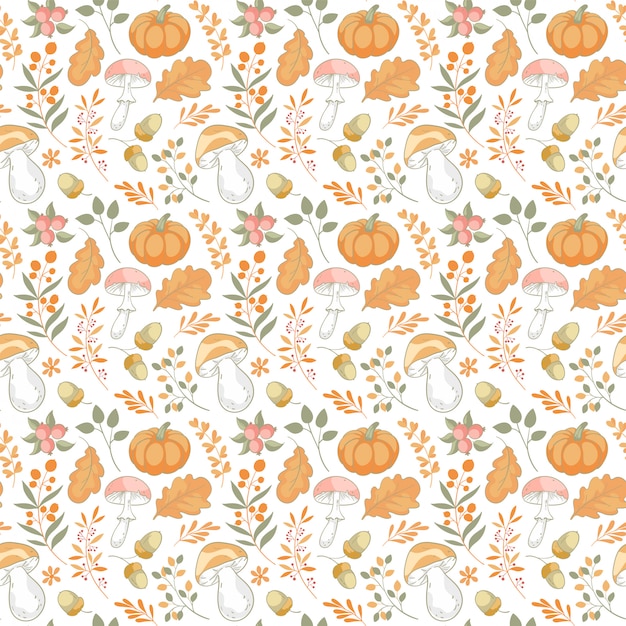 Seamless leaves pattern background hand drawn in autumn