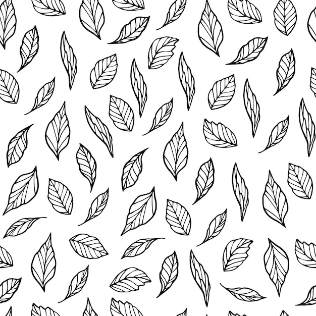 Seamless Leaves pattern. Vector black and white background and texture.