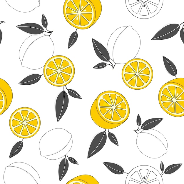 Seamless lemon pattern with black white and yellow colors Cute and cartoon background