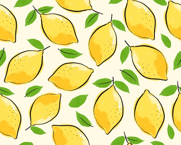 Seamless lemon with leaf pattern background.