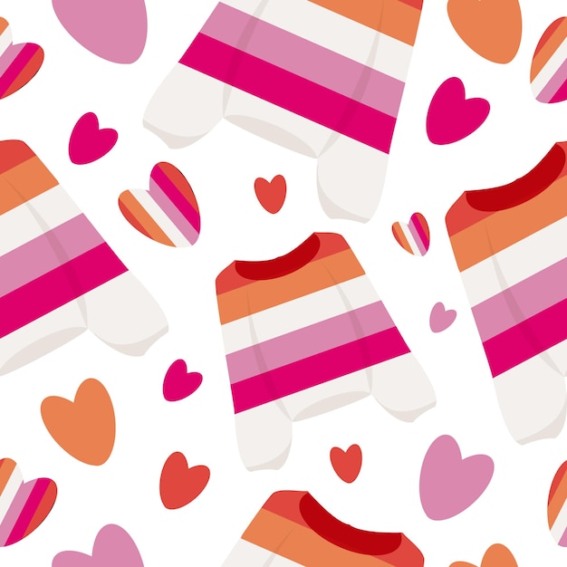 seamless LGBT themed pattern with sweaters in the colors of the lesbian flag