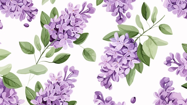 Vector seamless lilac flowers and green leaves pattern