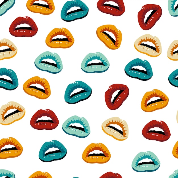 Seamless lips pattern vector. Retro colored lips pattern. Seamless wallpaper with lips.