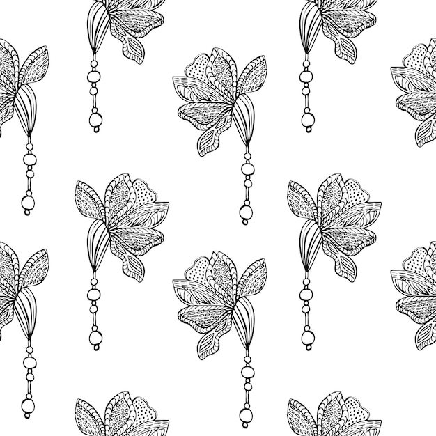 Seamless lotus flower pattern with pattern and beads