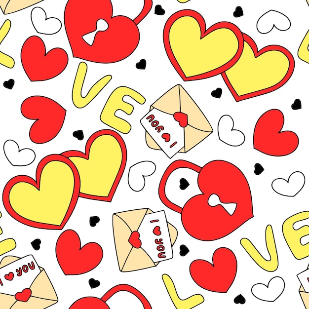 Seamless love pattern for Valentine's Day with hearts and locks as heart. For textile or wrapping