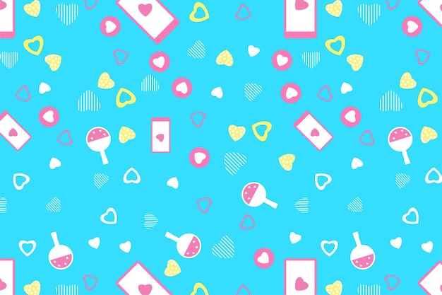 Seamless love pattern vector on a blue background Abstract element pattern for book cover or bed sheet Love shape and love potion elements endless pattern decoration for cover pages