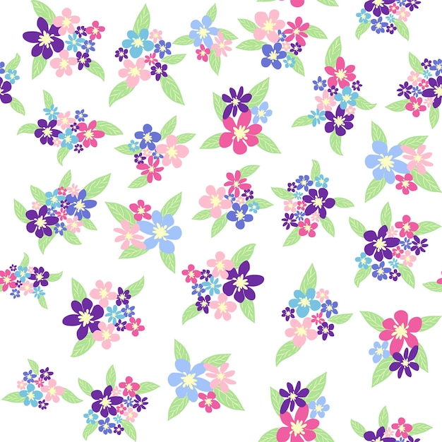 Seamless meadow pattern with flowers with pink lavender blue purple chamomile flower and leaves Childish feminine gentle