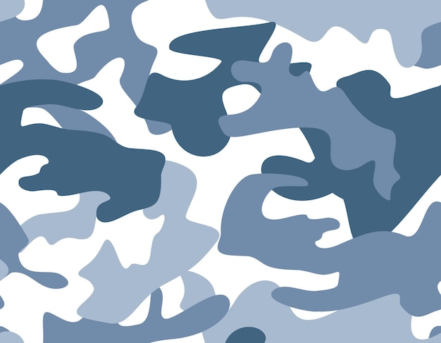 Seamless military camouflage pattern in blue colour. Bright ornament for defenders of the fatherland day, postcards, wrapping paper, clothes, prints. Vector simple illustration