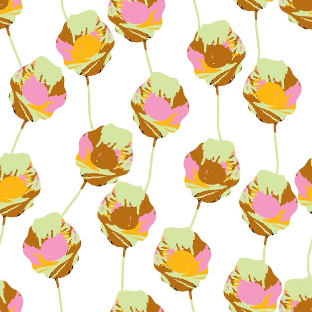 Seamless mixed cute flowers pattern background greeting card or fabric