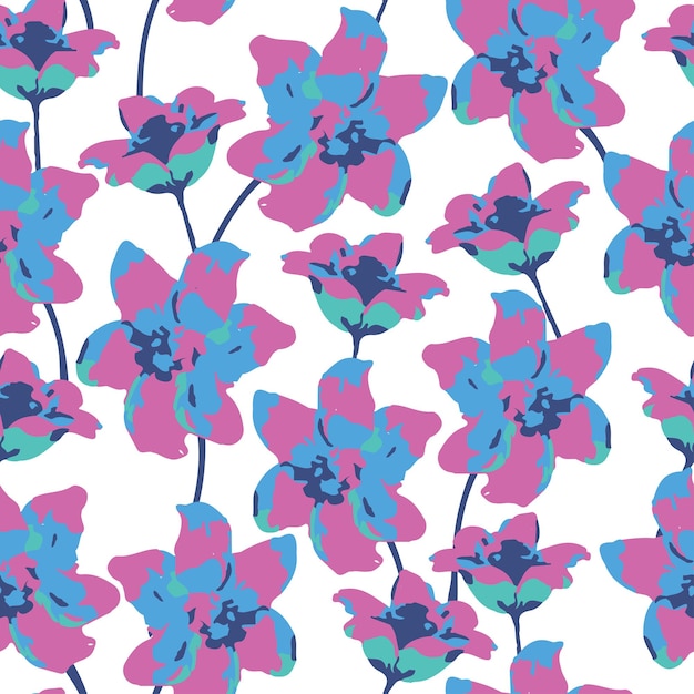 Seamless mixed multicolour flowers pattern background greeting card or fabric