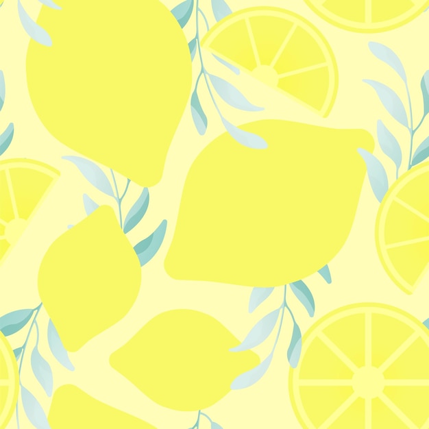 Seamless modern fruit pattern with lemon and herb