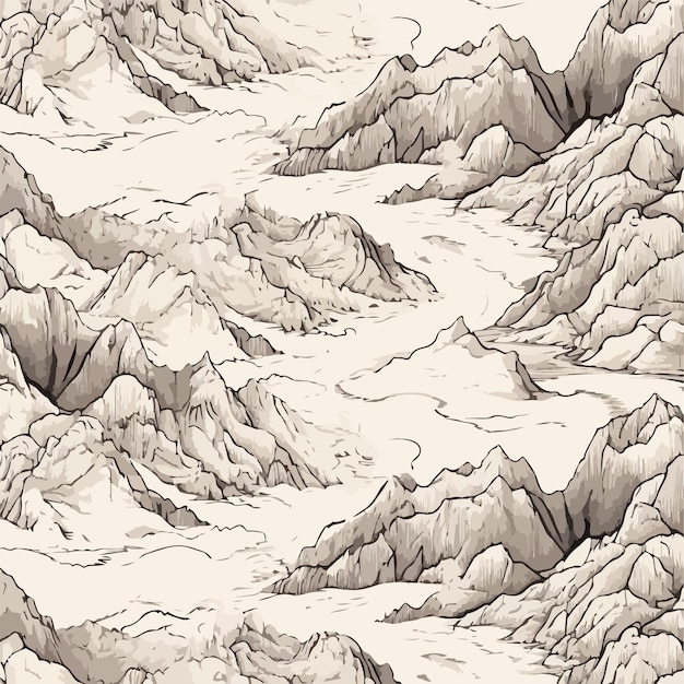 Seamless Mountainous Landscape Hand Drawn Pattern