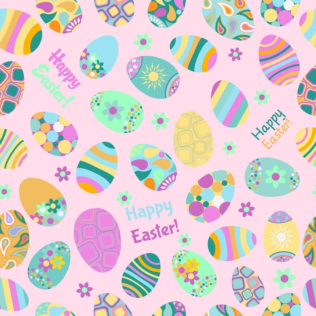 Seamless multicolored pattern of Easter eggs with various ornaments