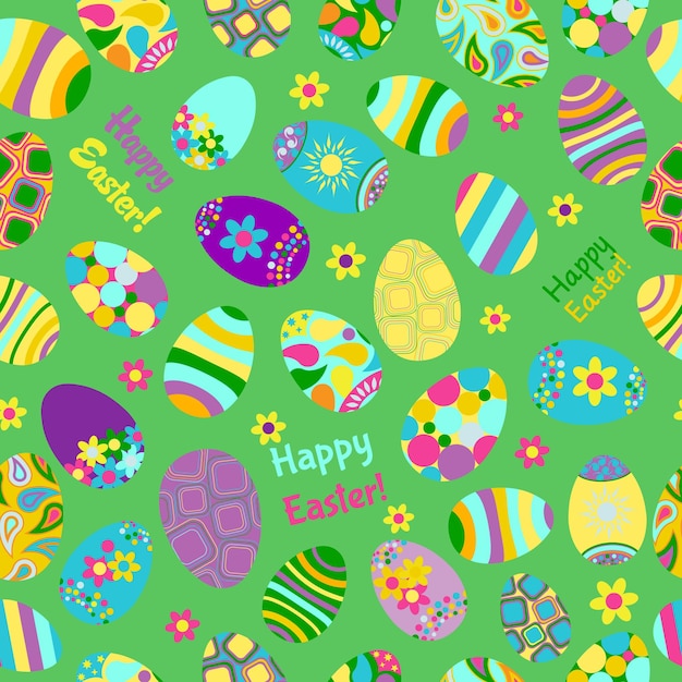 Seamless multicolored pattern of Easter eggs with various ornaments