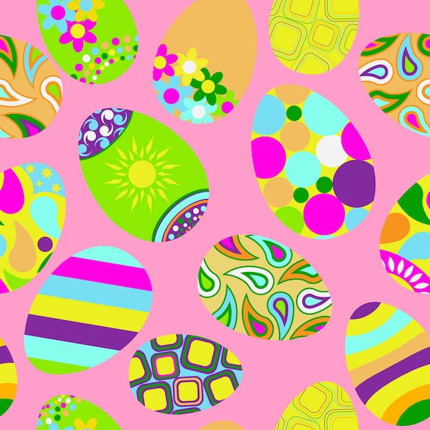 Seamless multicolored pattern of Easter eggs with various ornaments