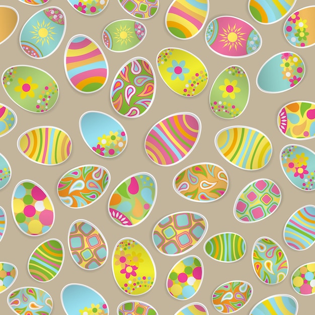 Seamless multicolored pattern of paper Easter eggs with various ornaments