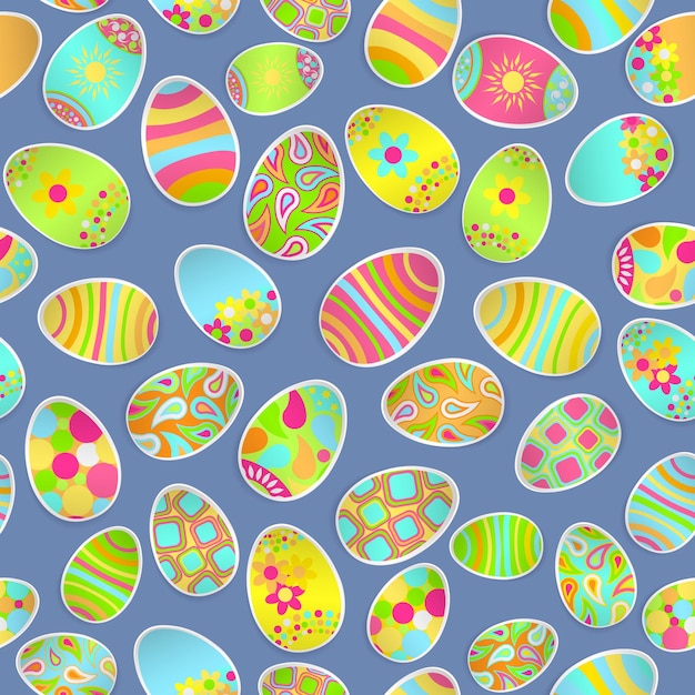 Seamless multicolored pattern of paper Easter eggs with various ornaments