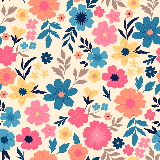 Seamless multicolored pattern with different flowers