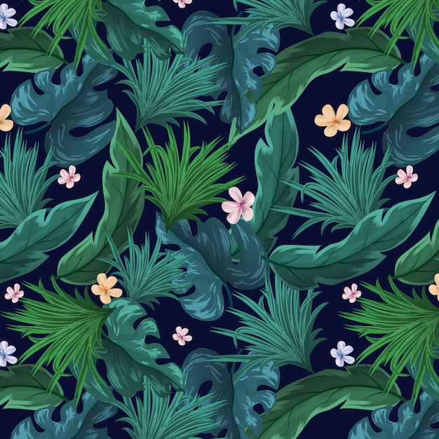 Seamless Natural Leaves With Flowers Pattern