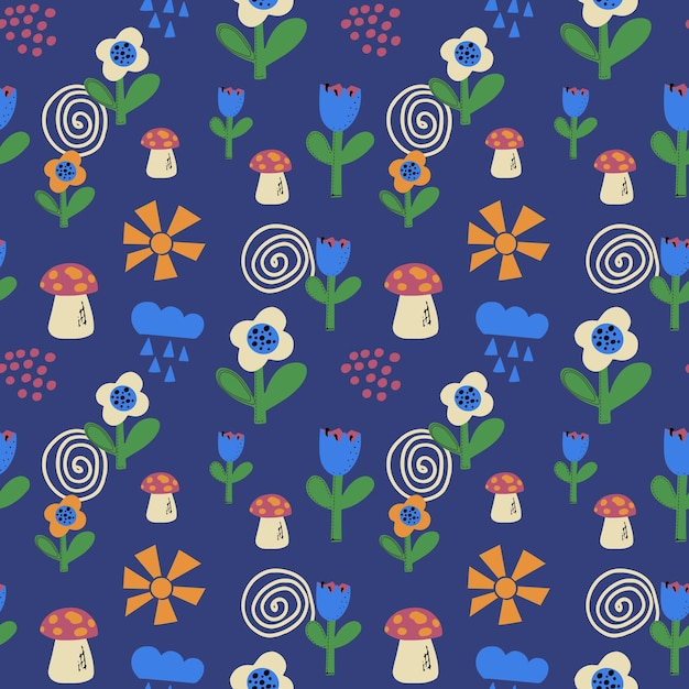 Seamless natural pattern of flowers in a simple shape Abstract natural elements