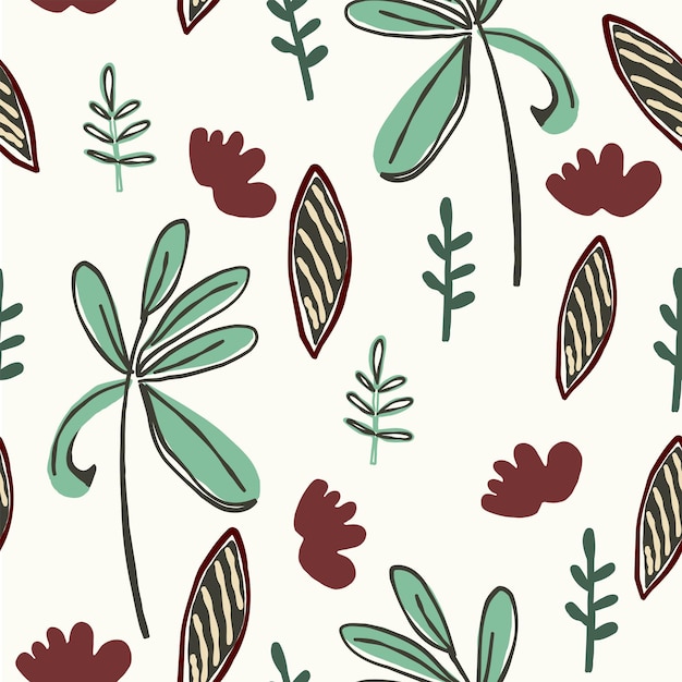 Seamless nature pattern gardening Abstract flowers vases shapes and elements  white background