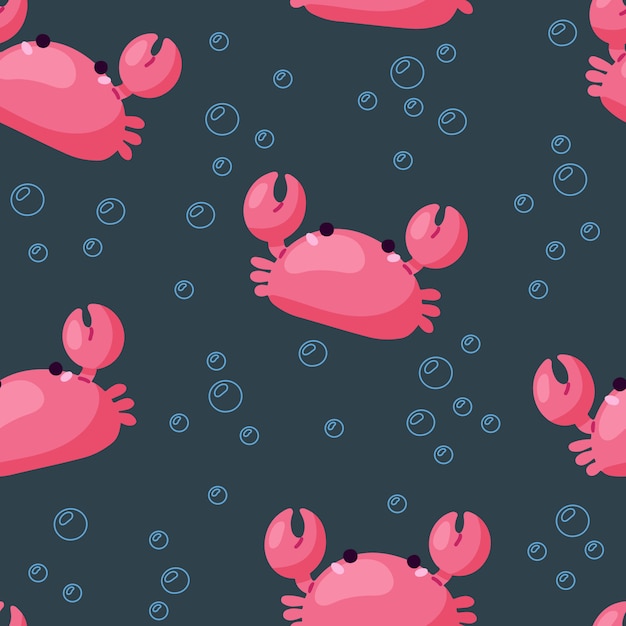 Seamless nautical pattern with cute crab for backgrounds, textures