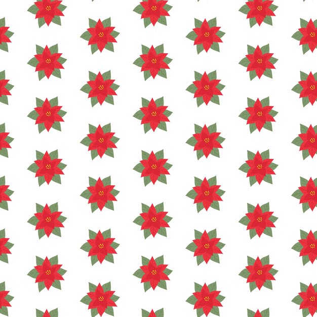 Seamless New Year pattern with Christmas poinsettias on isolated background for print, textile