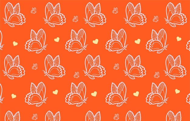 The seamless orange background with a combination of butterfly and love