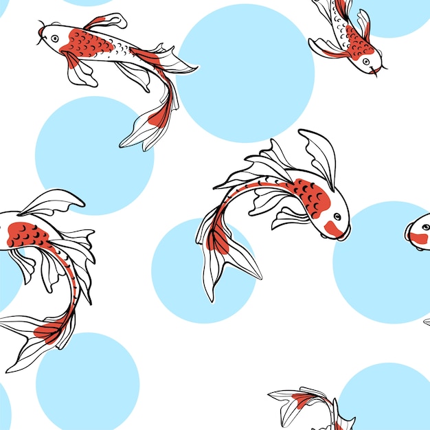 Seamless oriental pattern with Japanese carps koi. A symbol of good luck. Asian background, illustration. Natural fabric print design.