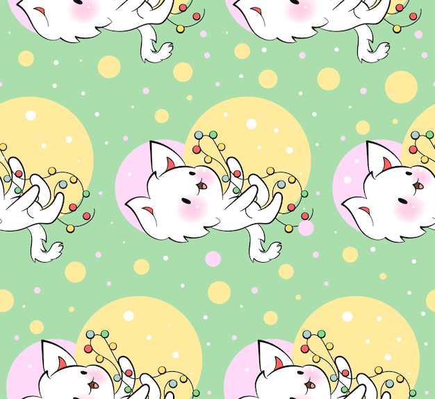 Seamless ornament with cute kittens in kawaii style vector pattern merry christmas cats