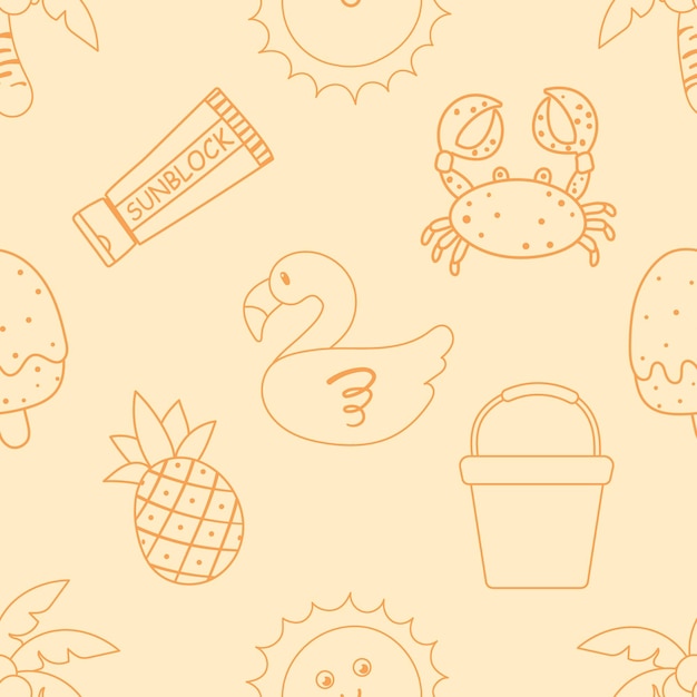 Seamless outline cartoon in summer pattern