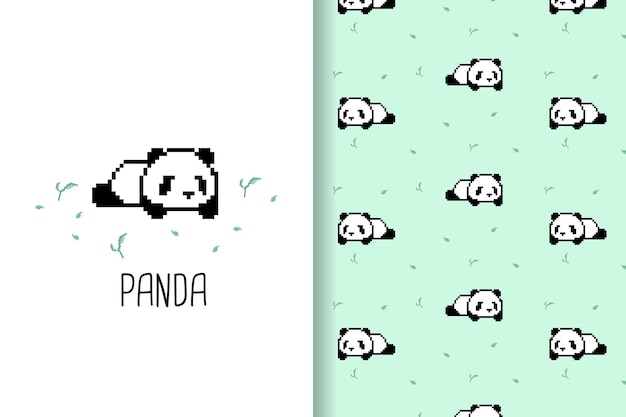 seamless panda pattern pixel art