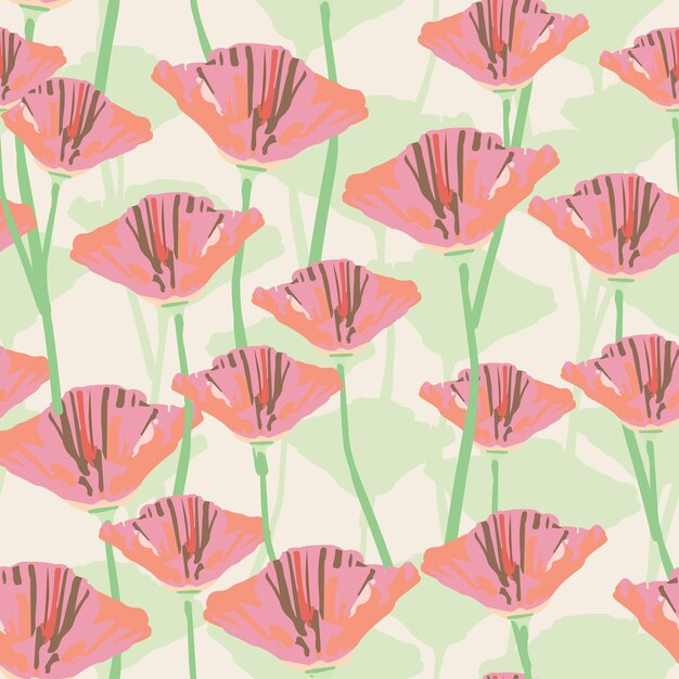 Seamless pastel poppy flowers pattern background greeting card or fabric