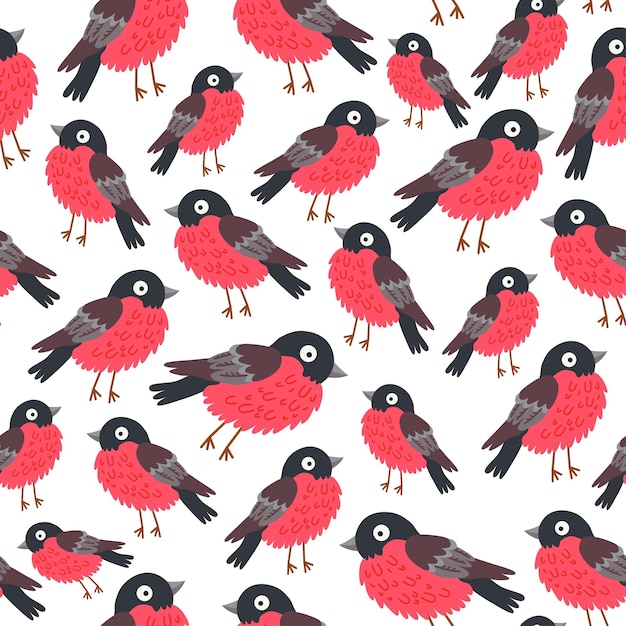 Seamless patern bird bullfinches background for kids Cute children design