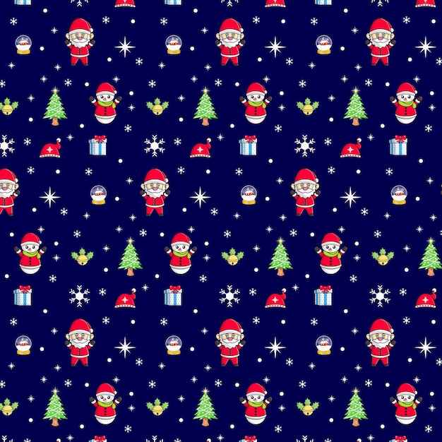 Seamless patern christmas edition santa snowman tree gift vector illustration