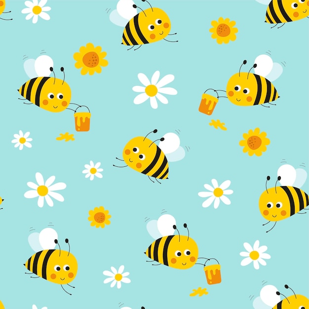 Seamless patern with cute bee Vector illustrations