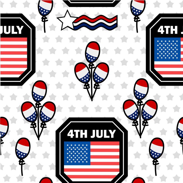 Vector seamless pattern for the 4th of july independence day with american flags and stars