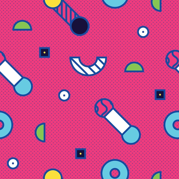 Seamless pattern in 90 80 style with simple geometric elements shapes