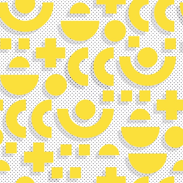 Seamless pattern in 90 80 style with simple geometric elements shapes