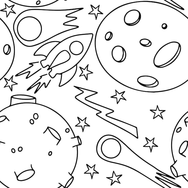 Seamless pattern about space in doodle style. Vector illustration.