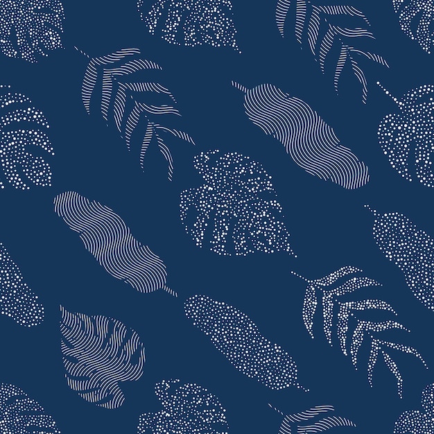 Seamless pattern of abstract botanical floral tropical leaves