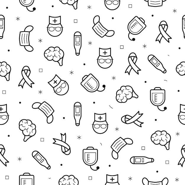 Seamless Pattern Abstract Doodle Elements Hand Drawn Collection Medicine Vector Design Background