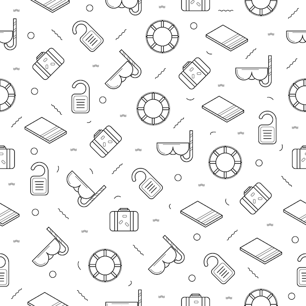 Seamless Pattern Abstract Doodle Elements Hand Drawn Collection Travel Tourism Sketch Vector Design