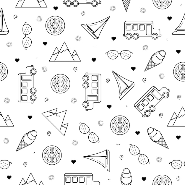 Seamless Pattern Abstract Doodle Elements Hand Drawn Collection Travel Tourism Sketch Vector Design