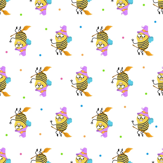 Seamless Pattern Abstract Elements Different Bee Insect Beetle With Flower Vector Design Style