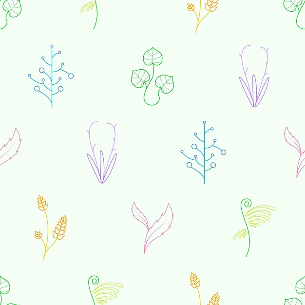 Seamless Pattern Abstract Elements Different Plant Botanic Vector Design Style Background