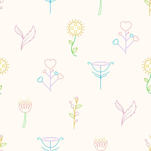 Seamless Pattern Abstract Elements Different Plant Botanic Vector Design Style Background