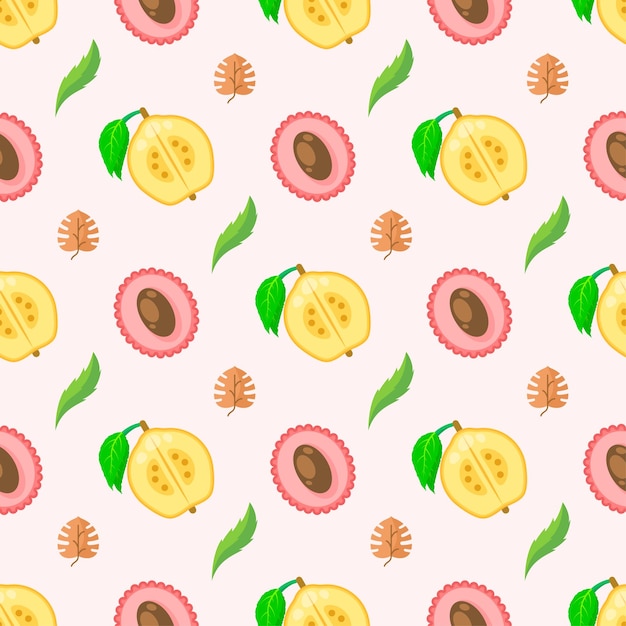 Seamless Pattern Abstract Elements Fruits Food With Leaves Vector Design Style Background